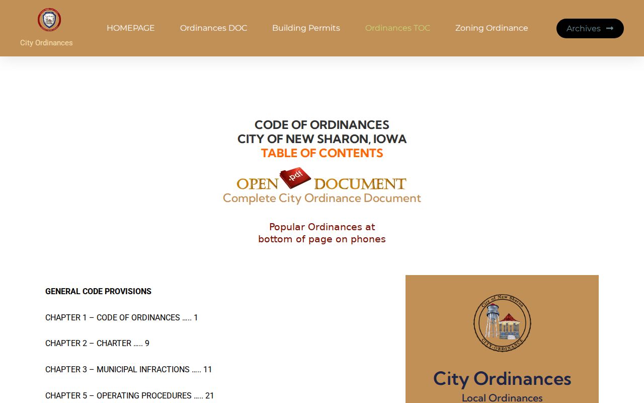 New Sharon warrant search ordinance index