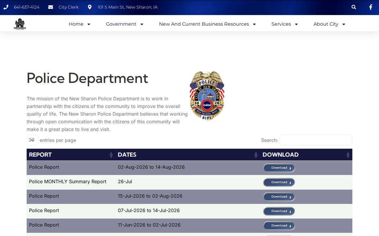 New Sharon warrant records police report channel