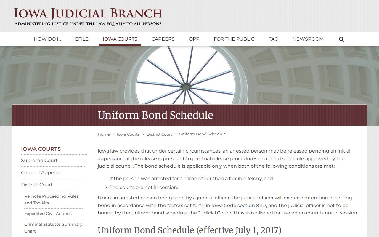 Iowa bond schedule relevant to a Mahaska County arrest warrant