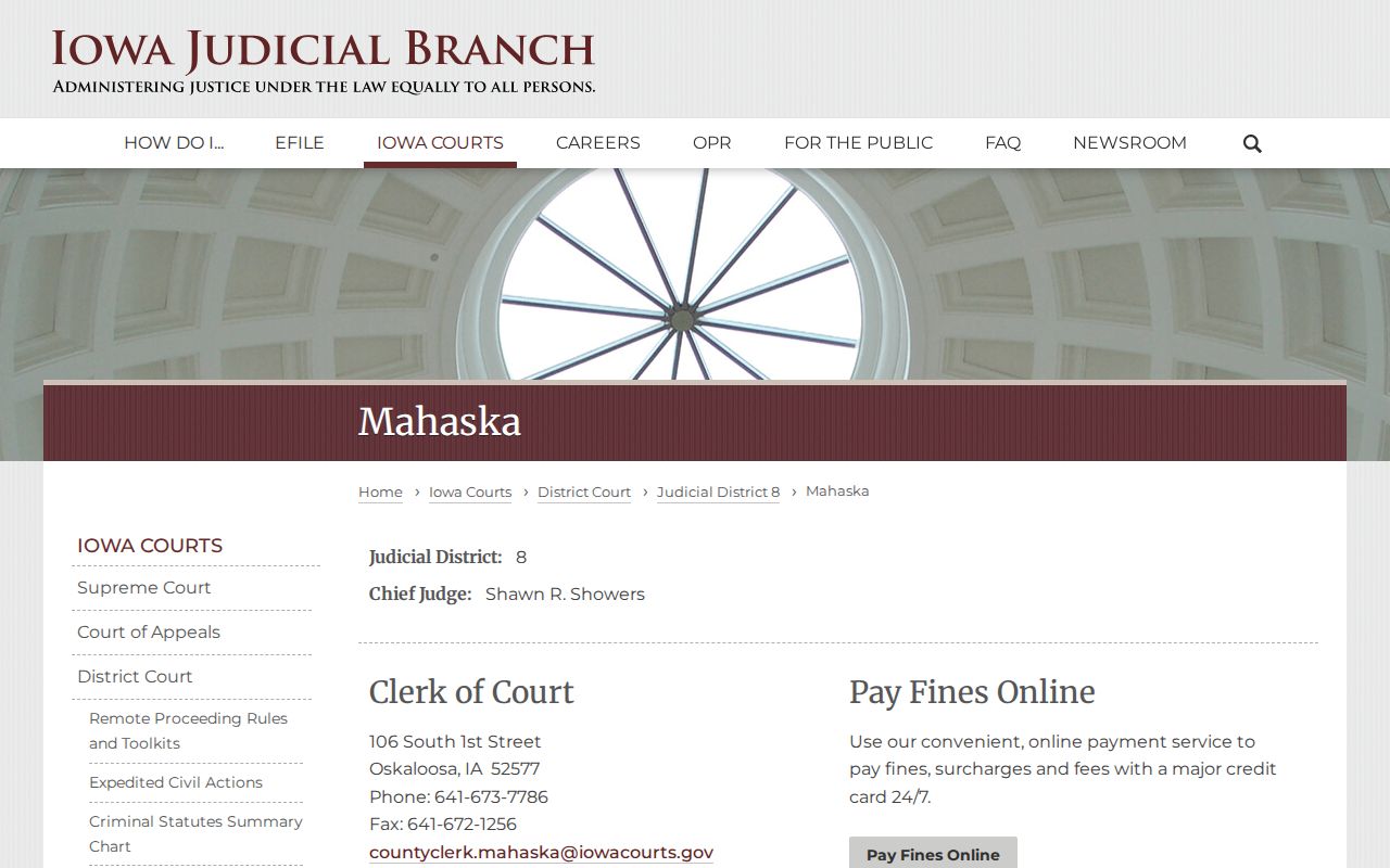 Iowa Judicial Branch Mahaska County clerk and courthouse information